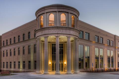 Habersham County Courthouse photo at night. FILE