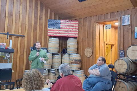 Georgia Sen. Bo Hatchett speaks to the Rabun County Republican Party and members of the community at Moonrise Distillery during a Town Hall meeting Nov. 13. MEGAN HORN/The Clayton Tribune 