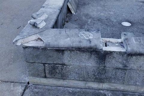 Damaged concrete benches at the dog park in Cornelia are shown. CORNELIA POLICE DEPARTMENT/Facebook