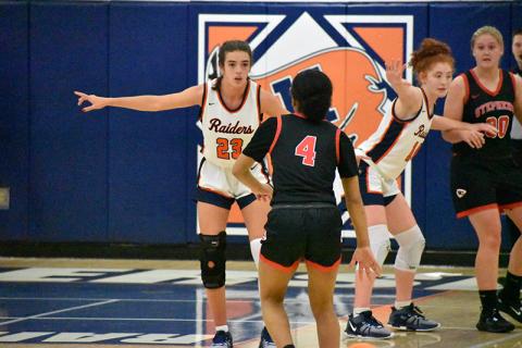Habersham Central’s Kyia Barrett directs traffic on defense during Saturday’s game against Stephens County. The teams meet again this Saturday, Dec. 9, in Toccoa. The girls game is at 12:30 p.m. with the boys at 2 p.m. MATTHEW OSBORNE/Staff