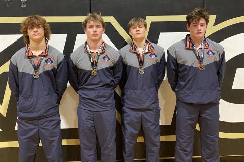 VIKING RAIDERS - Habersham Central’s boys wrestling team brought home four medals from the Viking Christmas Clash, including Justin Whitney (1st), Eli Thornton (2nd), Westin Lakey (2nd) and Ryan McDonald (3rd). The Raiders missed four weight classes and still finished fourth out of 12 teams. SUBMITTED