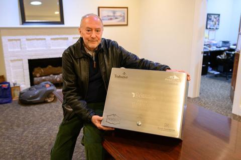 Clarkesville Councilman Brad Coppedge shows off the time capsule Clarkesville is putting together.