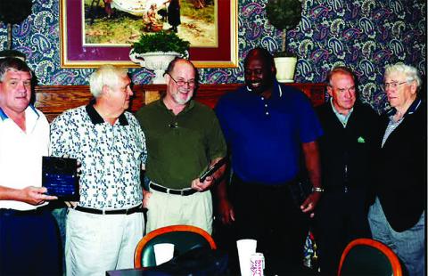 Players shown at the inaugural Habersham Central Ring of Honor banquet include (from left) David Grant and Jeff Grant (representing their brother Cy Grant), Carl Williams, Anthony King, Jimmy Williams and Cliff Kimsey. SUBMITTED 