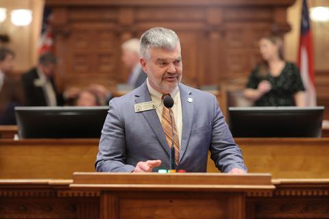 Rep. Victor Anderson talks from the dais at the House of Representatives chamber in Atlanta. SUBMITTED