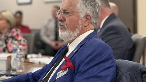 "Joe Hatfield, the new chairman of the Georgia Department of Natural Resources Board, is shown during the group's meeting on January 23, 2024." CREDIT: AJC/Drew Kann