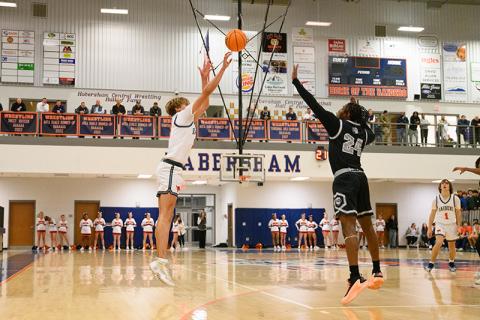 Habersham’s Judge  Wilbanks drains the 3 over the outstretched hand of a Shiloh defender earlier this season. ZACH TAYLOR/Special