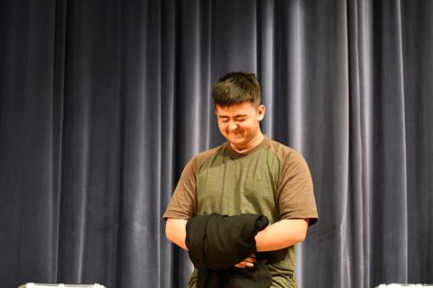 Kyran Phasavong fails to hold back his excitement after winning the Habersham County Scripps Spelling Bee on Wednesday. JULIANNE AKERS/Staff