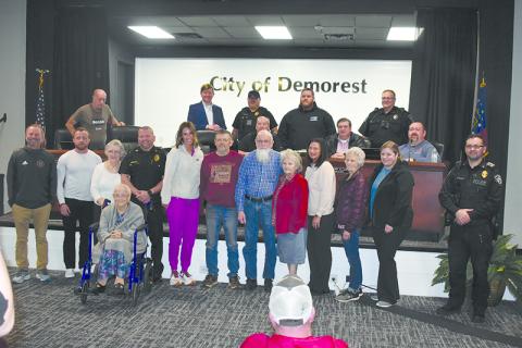 Casey Chastain had plenty of well wishers when his promotion to chief was announced. Family members include wife Whitney Chastain, Jack and Pat Chastain, Ricky Chastain, Kim Foster, Rose Chastain, Pam Chastain and Pat Galloway and Kristina Colbert. Demorest officers in attendance included Ty Moss, Bryan Collins, Justin Hicks and James Minutello. Councilmembers Jimmy Davis, Donnie Bennett, Andrew Ferguson and Shawn Allen, City Manager Mark Musselwhite and Mayor Jerry Harkness, congratulated Chastain as well.