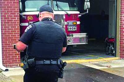 A Demorest Police Officer arrives at the Fire Department to settle a dispute on Feb. 10. SUBMITTED