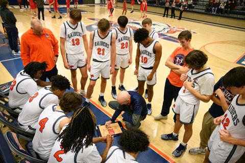 Habersham Central coach Tommy Yancey instructs his team during a time out. ZACH TAYLOR/Special
