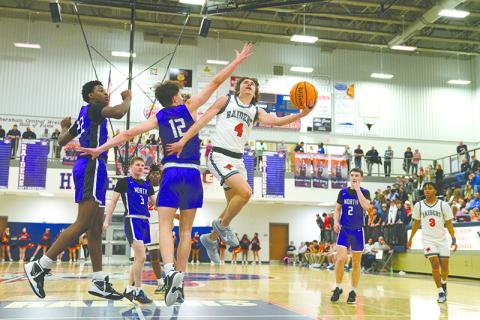 Habersham Central’s Brannon Gaines goes to the hoop against North Forsyth last week. ZACH TAYLOR/Special