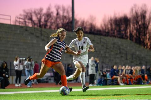 Lady Raiders senior Addi Banks prepares to cross the ball to a teammate during a recent home game. ZACH TAYLOR/Special