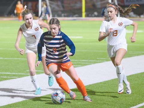 Habersham's Ansley Means works the ball downfield during a recent home match. ZACH TAYLOR/Special