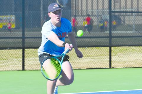Habersham Central’s Lije Smith is 13-0 this season as the Raiders’ No. 1 singles player. LANG STOREY/Staff