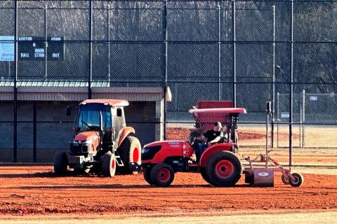 Workers spruce up the youth ballfields in Clarkesville to get them ready for the beginning of youth baseball and softball seasons next week. HABERSHAM COUNTY/Submitted