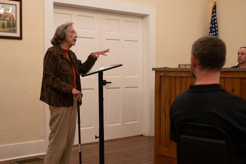 Sue Payne Smith, former postmaster and Mt. Airy historian, thanked Mayor Ray McAllister and council for naming Sue Payne Smith Day in honor of her dedication to the town. ZACH TAYLOR/Special