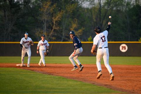 Habersham Central pitcher Konnor Burrell gets in a pickle while trying to steal second against Jackson County on Wednesday evening On the mound, Burrell pitched four innings before being relieved by Kaleb Chastain. ZACH TAYLOR/Special