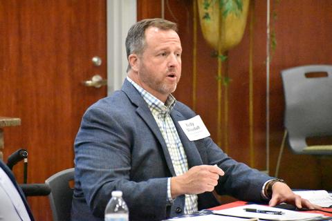 Kelly Woodall speaks at the Farm Bureau political forum.