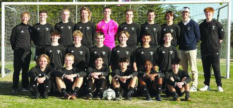 Members of the Tallulah Falls varsity boys soccer team are (front row, from left) Nick Edenfield, Jacob Mitchell, Alvaro Garcia Breton, Heath Booker, Versean Lynes and Koen Eller. Middle row are (from left) Tyson Hall, Jared Mullis, Landon Hall, Eli Damron, Clay Kafsky and Austin Ball. Back row are (from left) Coach Travis Mullis, Jackson Cording, Josiah Turney, Laith Reynolds, Kelton Reynolds, Jakob Wehrstein, Britton Shaw, Kale Borcher, Coach Jeremy Stille and Manager Cole Borchers. STRAWBRIDGE STUDIOS