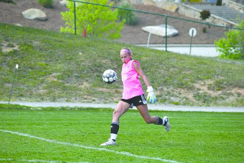 Tallulah Falls’’ LB Kafsky sends a ball deep following one of her 13 saves Wednesday. LANG STOREY/Staff