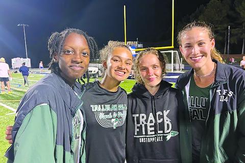 Tallulah Falls’ 4x400 relay team of Joanna Miller, Julianne Shirley, Molly Mitchell and Dani Prince qualified for the state meet. TFS ATHLETICS/Submitted