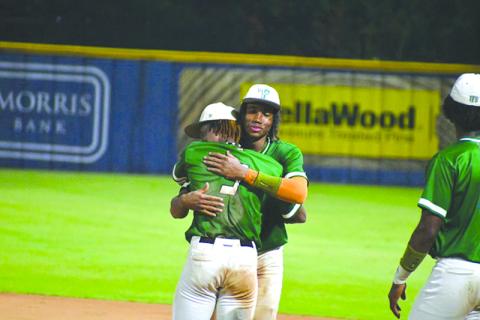 Tallulah Falls’ Danny Grant and Caden Walker embrace after the final loss to Prince Avenue Christian School on Friday. WADE CHEEK/CNI News Service