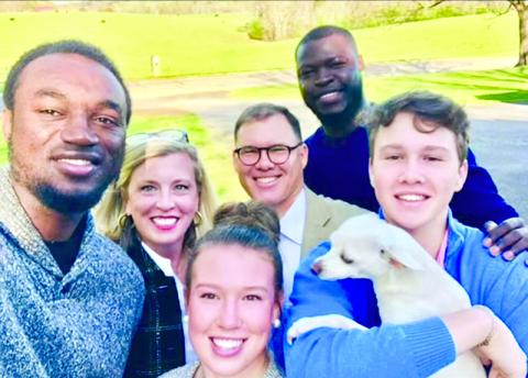 The Hall family gathers at Father’s Day, including (from left) Enocka Franky, Ivy Hall, Brinson Hall (front), Stacy Hall, Ange Badji (back) and Lincoln Hall with Barbara Bush. SUBMITTED 