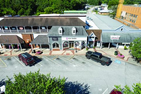 An overhead shot of downtown Clarkesville is shown Thursday. This block of downtown was sold for $3.6 million to an Alpharetta developer. ZACH TAYLOR/Special 