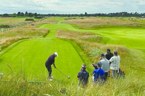Jason Perry lines up his drive with a pristine view at Carnoustie Golf Club in a practice round. SUBMITTED 