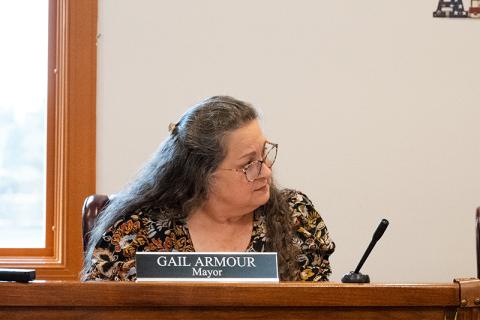 Mayor Gail Armour looks to her left toward James Turner and Eddie Palmer on a vote to accept bids for the Cedar Creek property. ZACH TAYLOR/Staff