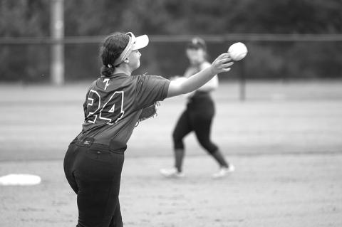 Tallulah Falls’ third baseman Abby McCoy throws a runner out at first Friday afternoon. ZACH TAYLOR/Special