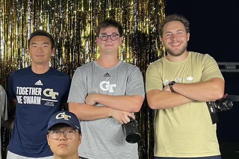 Jayden Arria, center in grey, and his fellow Georgia Tech student content creators are ready to whip up quality work this school year. SUBMITTED 