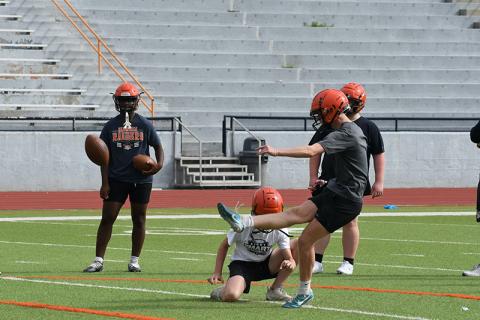 Camden Meads took plenty of PAT reps during practice this summer. LANG STOREY/Staff