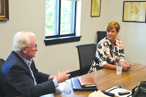 Habersham County Manager Alicia Vaughn chats with former County Manager Phil Sutton in 2021. Vaughn will leave the position in December. FILE PHOTO
