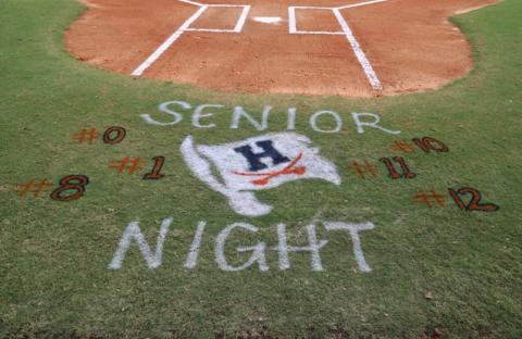 The HCHS softball field was painted to honor the Lady Raiders’ six seniors: Emily Diffenderfer (0), Ella Diffenderfer (1), Brooke Barbour (8), Shelby Rinefierd (10), Karsen Wade (11), and Emilee Oliver (12).