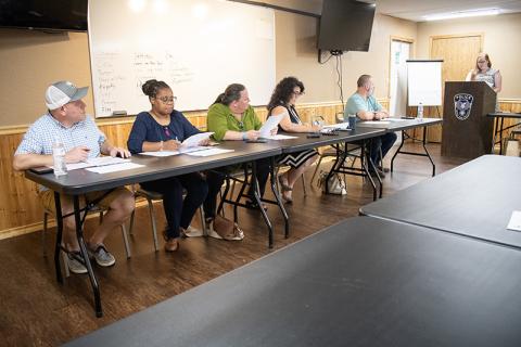Baldwin City Council met for a work session on Oct. 8. Pictured from left to right are Councilman Erik Keith, Councilwoman Kerri Davis, Councilwoman Alice Venter, Mayor Stephanie Almagno, Councilman Maarten Venter and Chief Administrative Officer Emily Woodmaster. JULIANNE AKERS/Staff