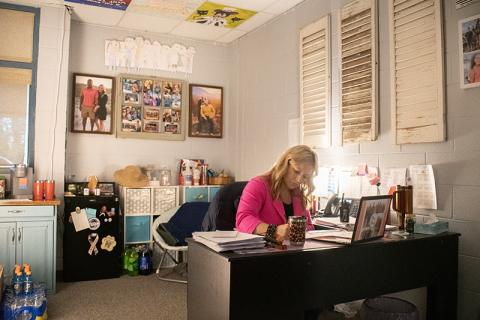 School counselor Mandee Davis sits in her office at South Habersham Middle School. JULIANNE AKERS/Staff