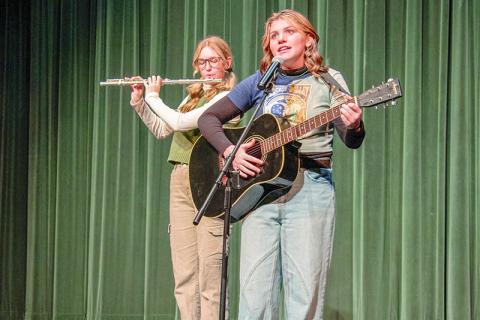 Lizzy Wanner and Jo Newell perform their duet in “Left Unsaid” for a school competition in the One-Act Play. SUBMITTED