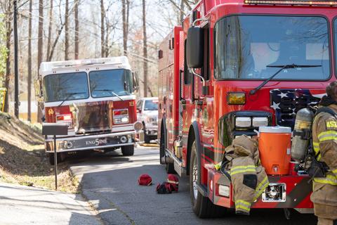 Fire engines respond to a house fire in Baldwin in early 2024. ZACH TAYLOR/Staff