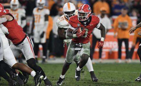 Running back Nate Frazier was UGA’s leading rusher in 2024 as a freshman, and will be back for more next season. KEITH BARLOW/Staff
