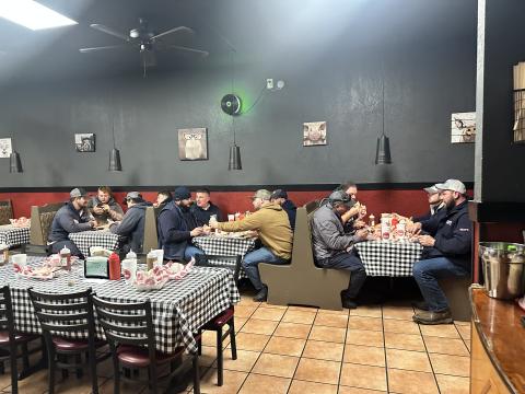Electrical personnel and public works officials were among those served at Wolf Creek BBQ during the weekend, along with police officers and other first responder groups. Owner Mike Roberson estimates that 350 plates were served to those who attended the meal. SUBMITTED