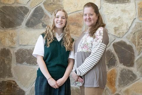 From left, STAR Student Marina Dumas and STAR Teacher Kelli Bly of Tallulah Falls High School stand by each other’s side for a photo. Dumas was awarded with the STAR student recognition after scoring the highest marks on the SAT in the school system. Bly was chosen by Dumas for the STAR Teacher award. HANNAH CAUDELL/Staff