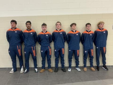 Habersham Central is sending seven wrestlers to the GHSA State Tournament on Feb. 14. They are (from left) Javonte Bowen, Anthony Thomas, Justin Whitney, Jayden Garrison, Eli Thornton, Chase Cook and Christian Saravia. SUBMITTED