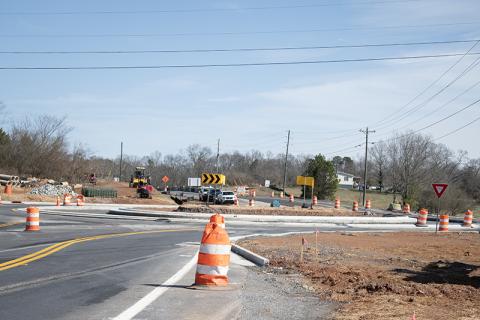 Construction on the roundabout at Ga. 115 and 105 is nearing completion, and Georgia Department of Transportation was ready to open the new lane merging into the roundabout Friday morning. HANNAH CAUDELL/Staff
