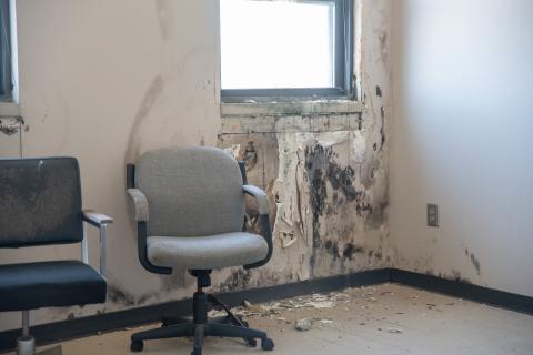 Mold and water damage tears through paint on the third floor. ZACH TAYLOR/Staff