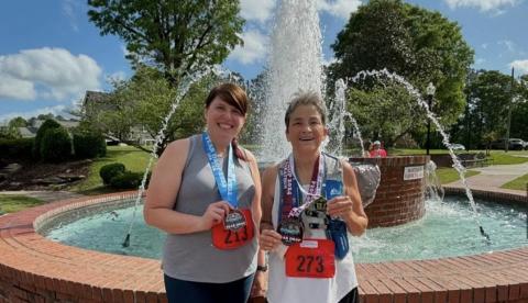 Whitney Jordan and Karen Swann (right) have become close running comrades over the past few years. SUBMITTED