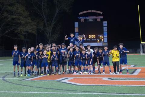 The Habersham middle school soccer team celebrates having just taken the title last week in Hartwell. HABERSHAM SOCCER