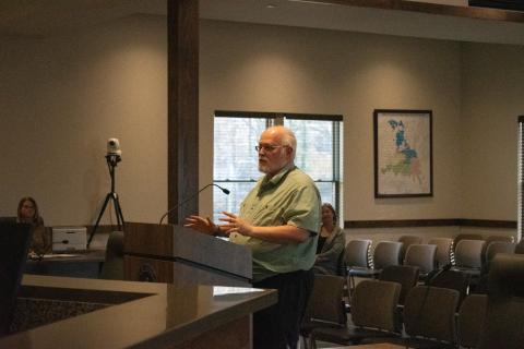 Blaine Wasden spoke before the Cornelia Board of Commissioners on Thursday to express his thoughts on whether the city opted in or out of House Bill 581. Wasden said that he didn’t know whether the bill would be as much of a benefit to citizens as they believe it will be. HANNAH CAUDELL/Staff