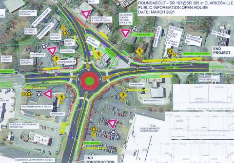 The roundabout at the intersection of Ga. 197 and Ga. 17 near the Clarkesville Ingles is nearing the start of construction, with GDOT scheduling a current let date for Oct. 17 of this year. SUBMITTED