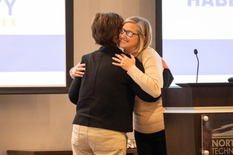 Habersham EMC Human Resources Director Gail Welborn accepts the Live United Award for HEMC from United Way President Candice Holcomb. ZACH TAYLOR/Staff